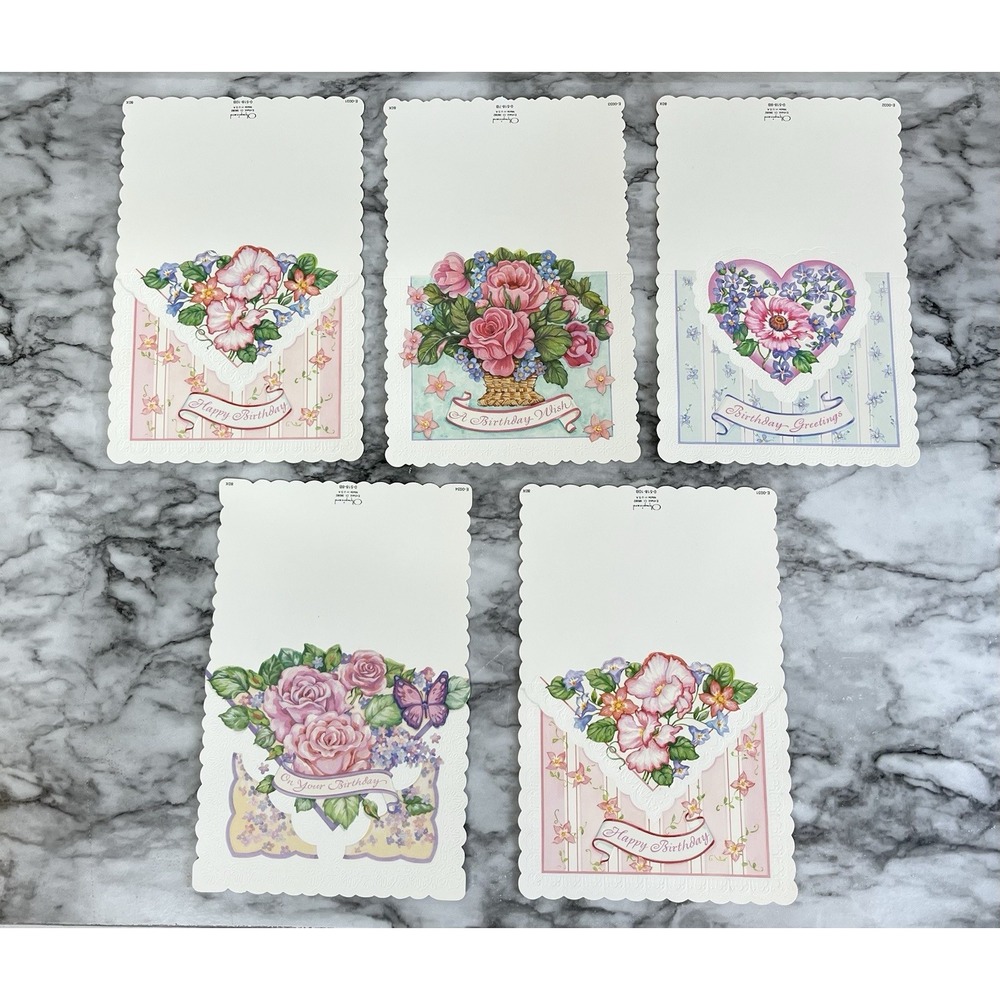Olympicard Vtg 90's Stationary Embossed Die Cut Romantic Birthday Card Set Of 5